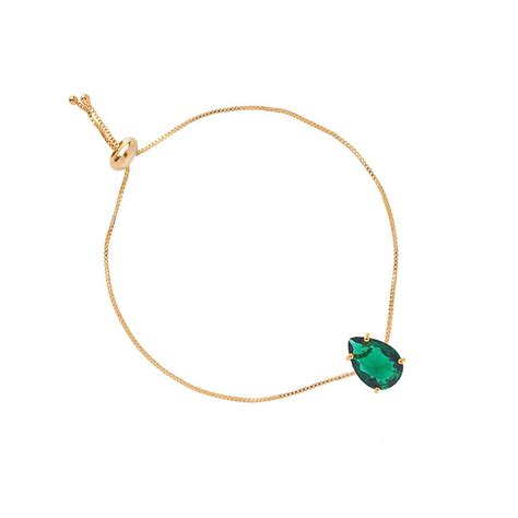 Pulseira Gravatinha Pedra Gota Verde Folheado A Ouro 18k Milena Joias