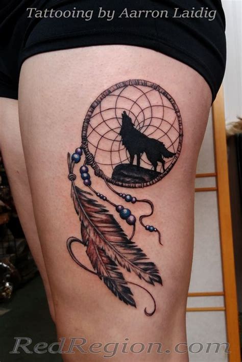 Dreamcatcher With Wolf Tattoo Neck Tattoo Sleeve Tattoos