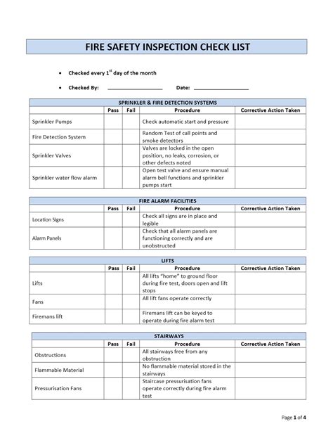Printable Fire Inspection Checklist Template