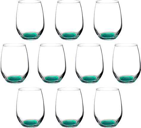 Small Stemless Wine Glass 9 Oz Arc Perfection Stem Less Design Green 10