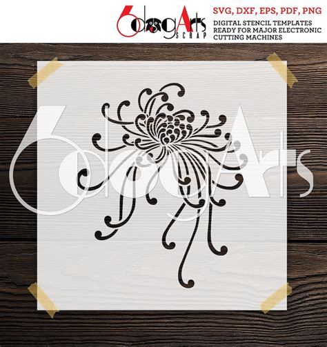 Chrysanthemum Flower Digital Stencil And Decal Templates Svg Etsy