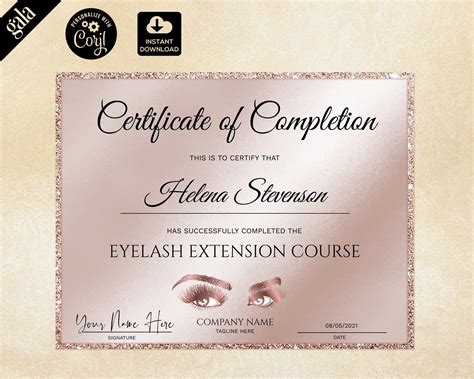 Certificate Of Completion Lashes Certificate Template Rose Gold