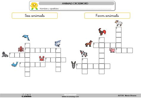 Crucigrama Animales Ingles 2