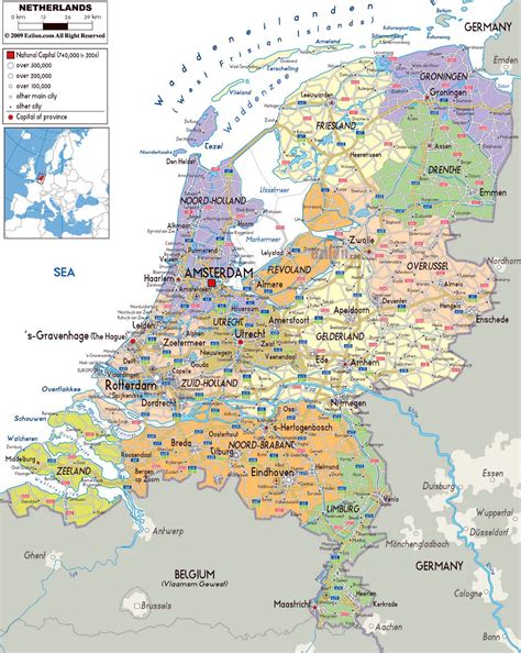 Grande mapa político y administrativo de Holanda con carreteras