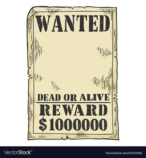 Wanted Poster Template Sketch Engraving Royalty Free Vector