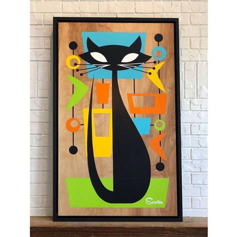 Mid Century Modern Cat Art “miss Whiskers” By Art Of Scooter Modern