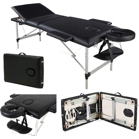 Table De Massage Mobile Table De Thérapie Pliante Lit De Massage 3 Zones Noir Cdiscount
