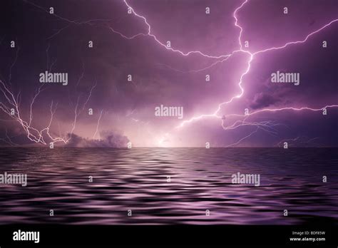 Lightning Over Water Stock Photo Alamy