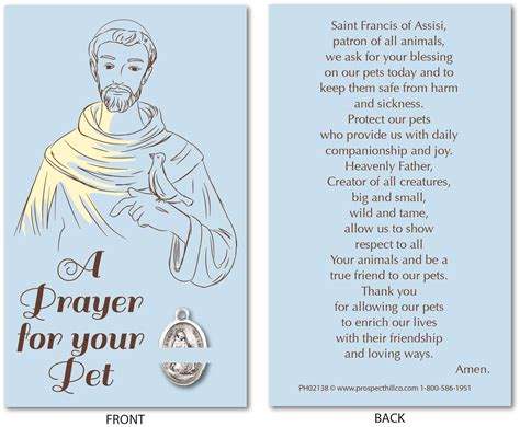 Prayer Card For Your Pet With A Prayer For Your Pet And St Francis Of