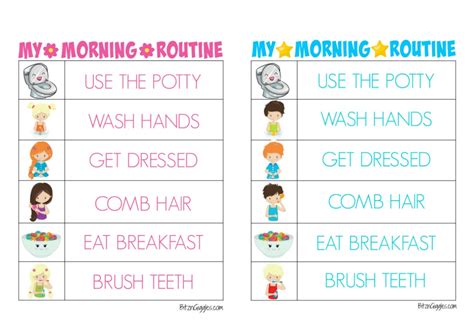 Printable Morning Routine Charts Bitz And Giggles