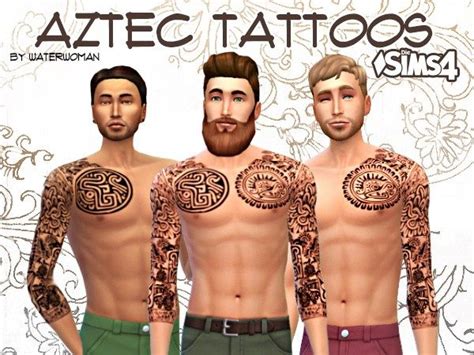 The Best Aztec Tattoos By Waterwoman Sims 4 Tattoos Sims 4 Sims
