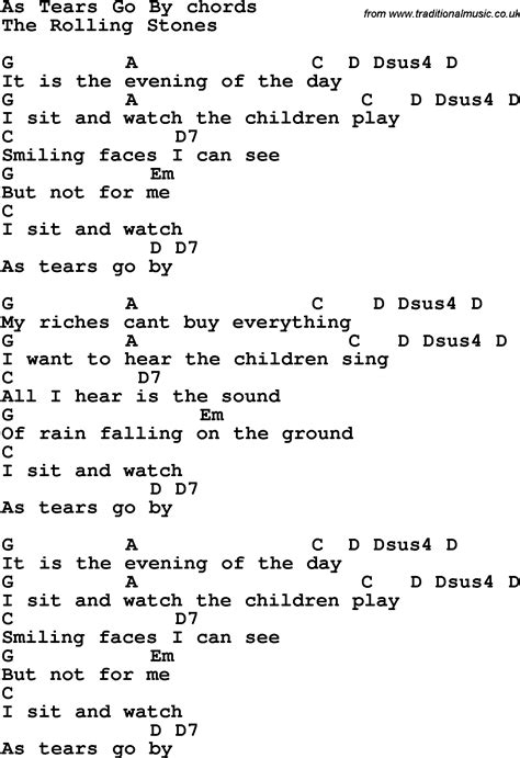 Song Lyrics With Guitar Chords For As Tears Go By The Rolling Stones