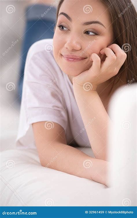Teenage Girl Dreaming Stock Image Image Of Chin Couch 32961459