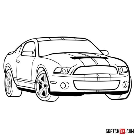 How To Draw Shelby Gt500 Ford Mustang 2009 Sketchok Easy Drawing Guides