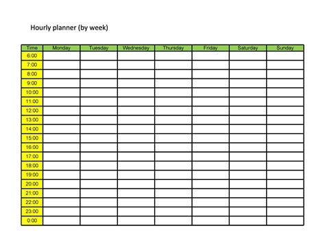 Free Hourly Weekly Schedule Template