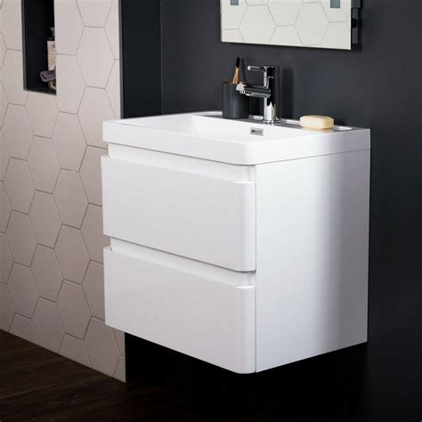 600 Mm White Modern Bathroom Wall Hung Vanity Basin Sink Unit 2 Drawers China Bathroom Vanity