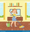 Cute Girl Cleaning the Floor with Mop, Child Doing Household Chores ...