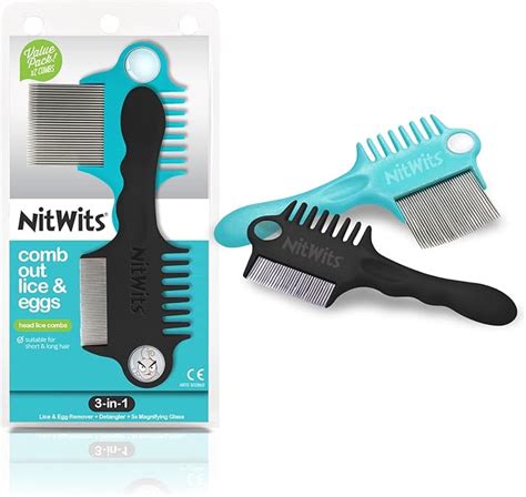 Nitwits Head Lice And Egg Comb Twin Pack 3 In 1 Comb Detangles Removes