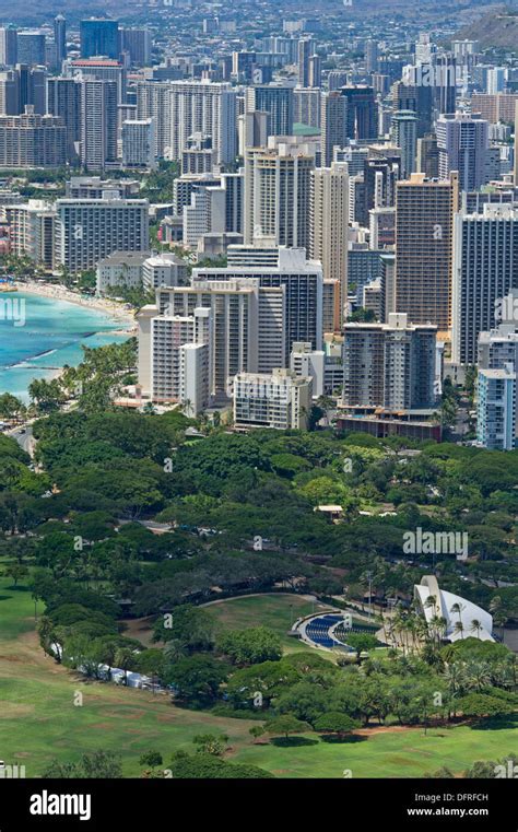 View Of Waikiki Tourist Area Of Honolulu From Diamond Head Mountain