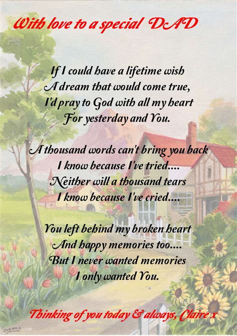 These dad funeral poems are examples of funeral poems about dad. 'I only wanted you' Memorial/funeral poem for Dad, Father ...