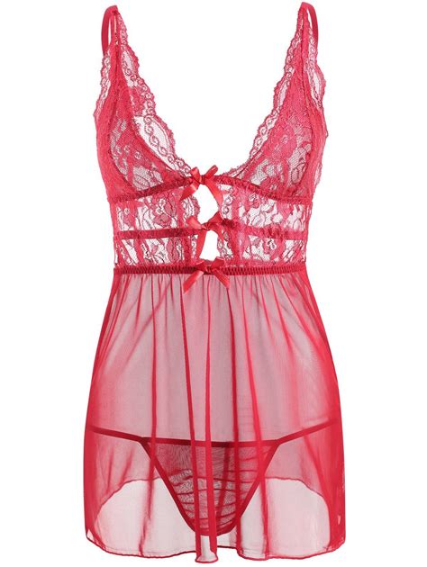 Off Mesh Lace Slip Caged Babydoll Rosegal