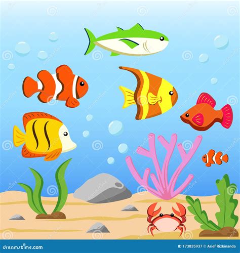 Sea Fish Underwater Cartoon Colourful Stock Vector Illustration Of