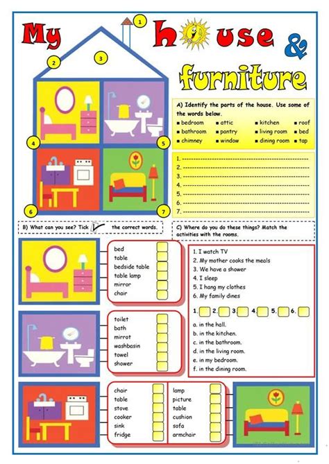My House Furniture English For Beginners Elementary Worksheets Vocabulary