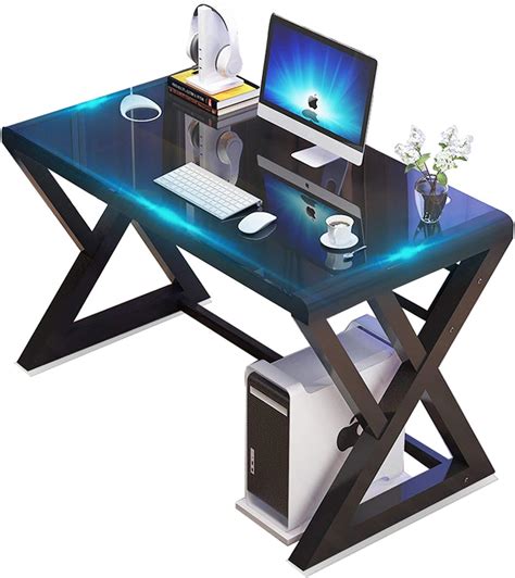 Urred Computer Desk Glass Top And Metal Frame Desk Table For Computer Desk Gaming