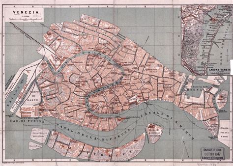 Large Detailed Old Map Of Venice City 1886 Venice Italy Europe