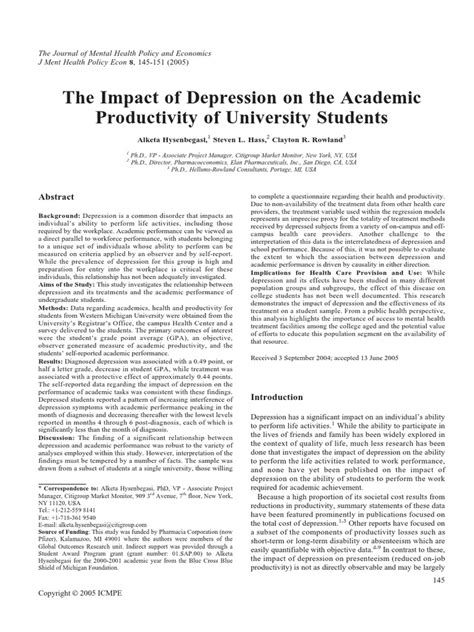 5 The Impact Of Depression On The Academic Productivity Of University
