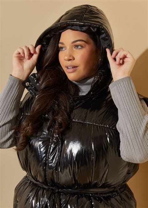 Plus Size Outerwear Trendy Plus Size Glossed Puffer Vest