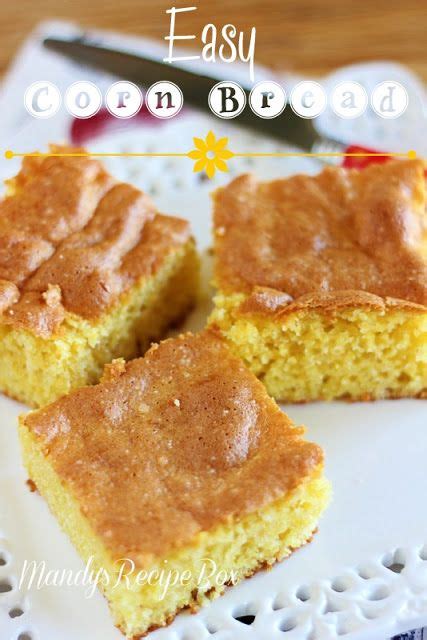Bake for 30 to 40 minutes or until golden brown. Easy Cornbread on Mandy's Recipe Box. #cornbread 2 boxes Jiffy Cornbread mix 1 box Duncan Hines ...
