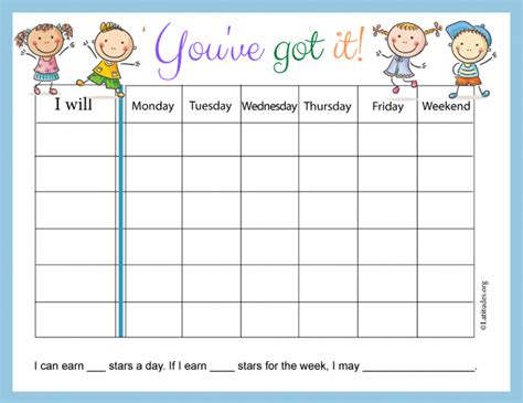 Youve Got It Weekly Behavior Chart Fillable Acn Latitudes