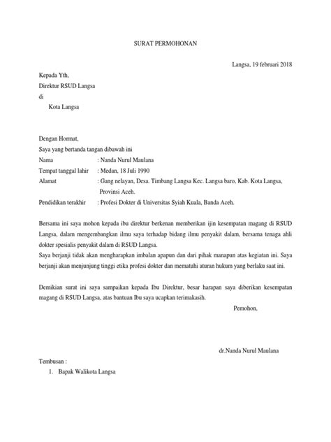 Surat Permohonan Magang Di Rsud Langsadocx