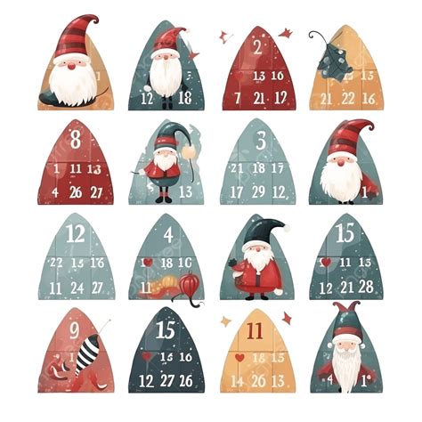 Christmas Gnomes Advent Calendar Vector Illustration Christmas Eve