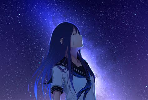 Anime Girl And Night Stars Wallpaper Hd Anime 4k
