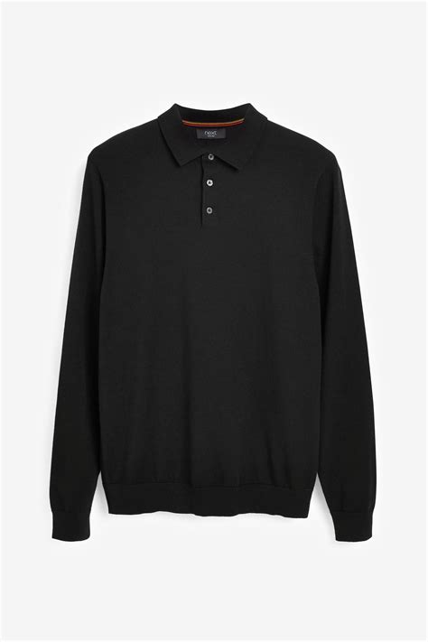 Buy Black Regular Knitted Long Sleeve Polo Shirt From Next United Arab