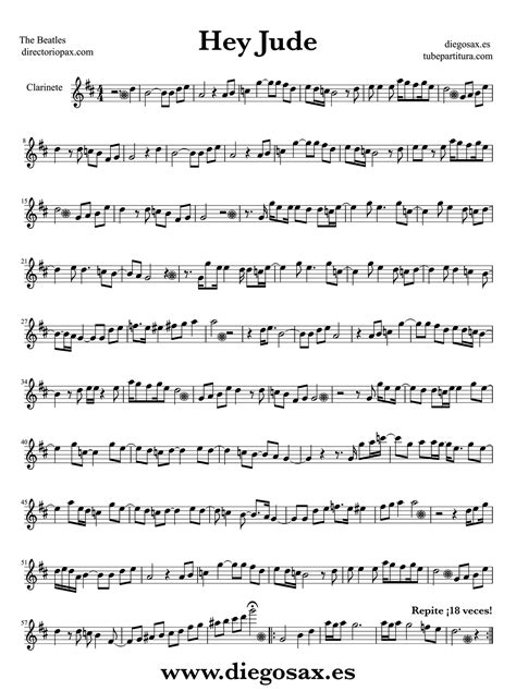 The free sheet music is provided for personal enjoyment only, not for resale purposes. tubescore: Hey Jude by The Beatles for Clarinet Hey Jude for Clarinet Rock-Pop Music Score
