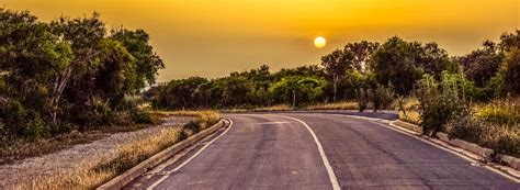 3840x1402 Asphalt Countryside Curve Daylight Drive Empty Grass