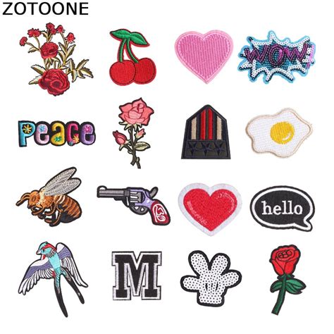 Zotoone Letter Flower Badges Heart Patches Stripes For Clothes Iron On