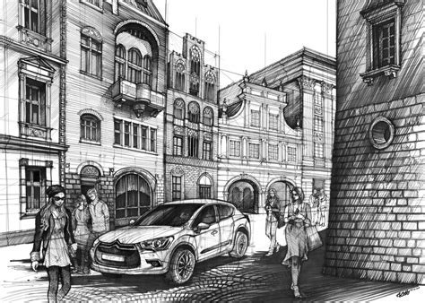 Original Street Drawing By Katarzyna Kmiecik Urban Sketch