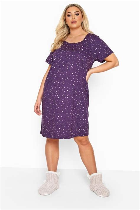 Purple Star Pocket Placket Nightdress Yours Clothing