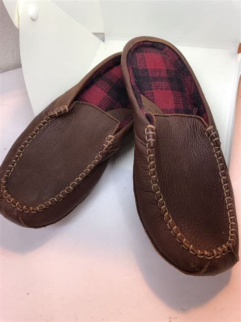 Leather Slippers Lined With Red And Black Checkered Flannel Etsy Leather Slippers For Men