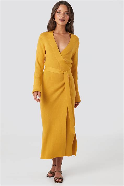 Rib Knitted Dress Yellow Na Kd