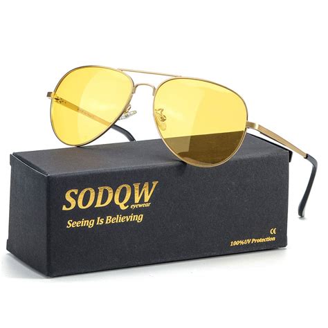 buy sodqw aviator night vision driving anti glare glasses hd polarized yellow night guide rainy