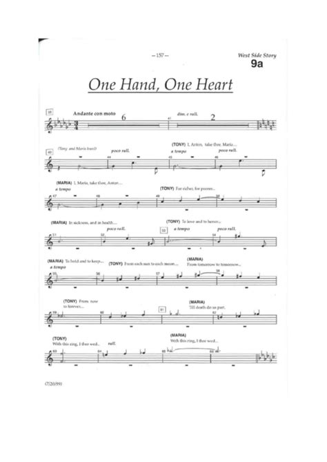 One Hand One Heart West Side Story Sheet Music Printable Pdf Download