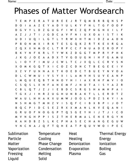 States Of Matter And Phase Changes Word Search Wordmint