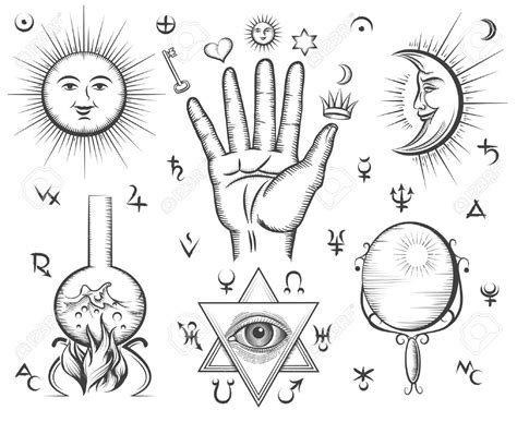 alchemy spirituality occultism chemistry magic tattoo vector symbols design esoteric and