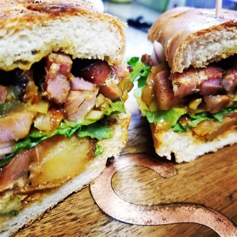 Sausagepork Belly Sandwich Lunch Butcher Shop And Deli