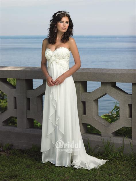 empire waist ivory chiffon beach wedding dress lace strapless sweetheart neckline wedding